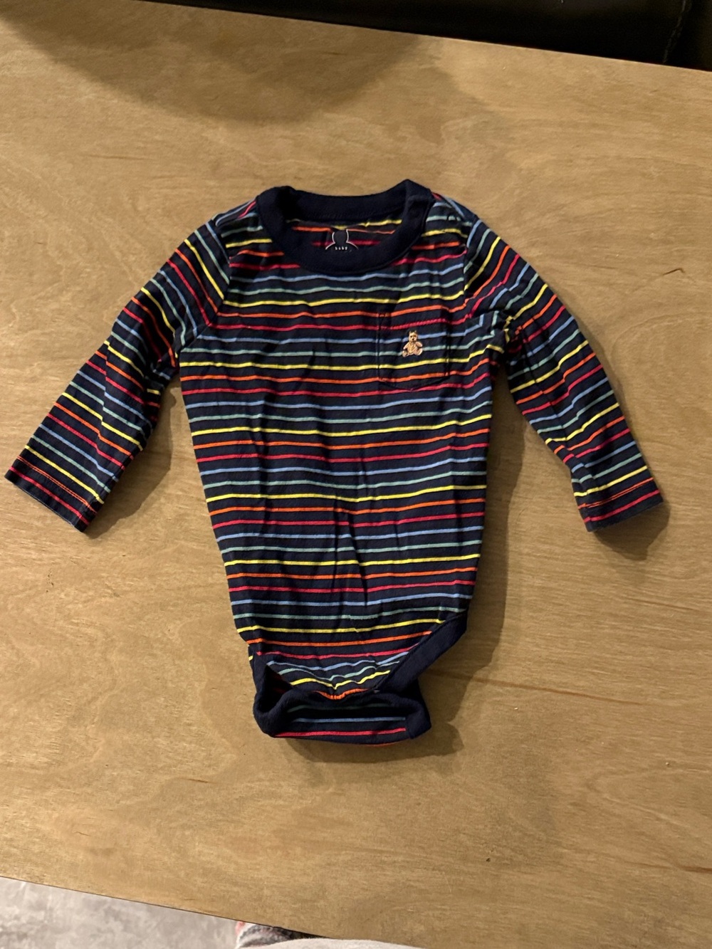Gap Baby Navy Rainbow Multi-Stripe Long-Sleeve Onesie